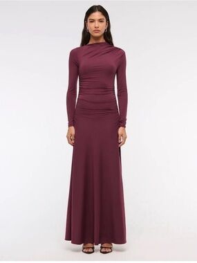Abercrombie & Fitch Ruched Long-Sleeve Maxi Dress in Burgundy